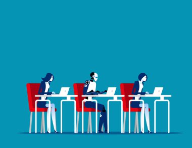 Yapay zeka ve insan birlikte çalışıyor. Vektör illüstrasyonu