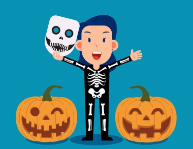 Cadılar bayramında kadın kutlaması iskelet kostümü giyer. Mutlu Cadılar Bayramı