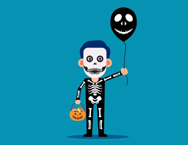 Hombre Celebrar Halloween Lleva Traje Esqueleto Feliz Día Halloween — Vector de stock