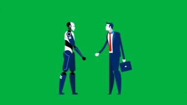 Robotla iş adamı tokalaşması. Concept business technology video, Agreement, 4K Green ekran görüntüleri, animasyon, Teknoloji