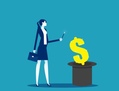 Sihirbaz sihirli şapkadan para kazanıyor. İş Finans Konsepti