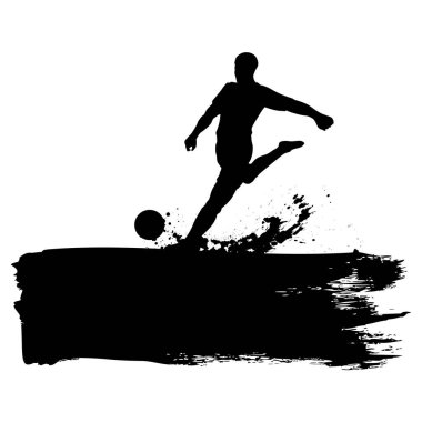 Grunge afiş ile bir futbol oyuncusu topu tekmeleme silüeti 