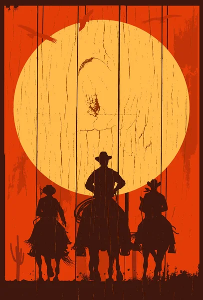 Silhouette Three Cowboys Riding Horses Banner Vector — Stock Vector