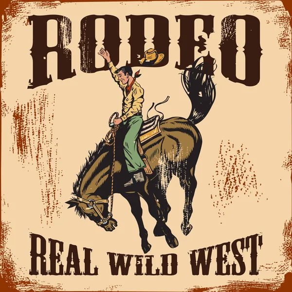 Cowboy Riding Wild Horse Banner — Stock Vector