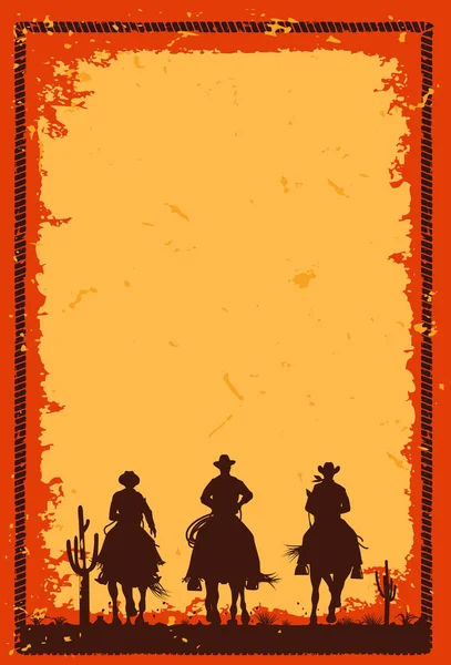 Silueta Tres Vaqueros Caballo Bandera Vector — Archivo Imágenes Vectoriales