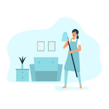  Bir kadının evi, vektör temizlerken elektrik süpürgesi ile şarkı