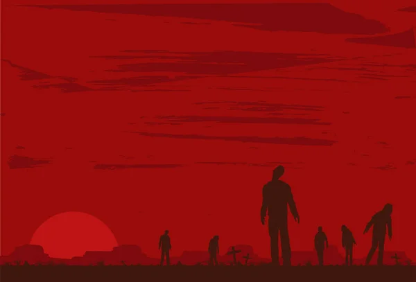 Silhouette Von Zombies Auf Friedhof Vektorillustration — Stockvektor