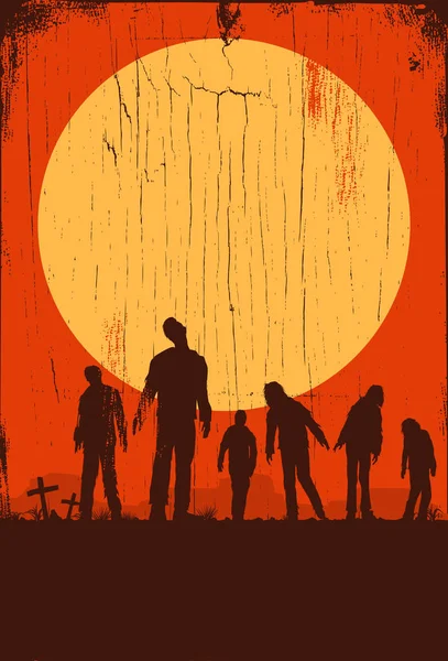 Silhouette Zombies Marchant Cimetière Illustration Vectorielle — Image vectorielle