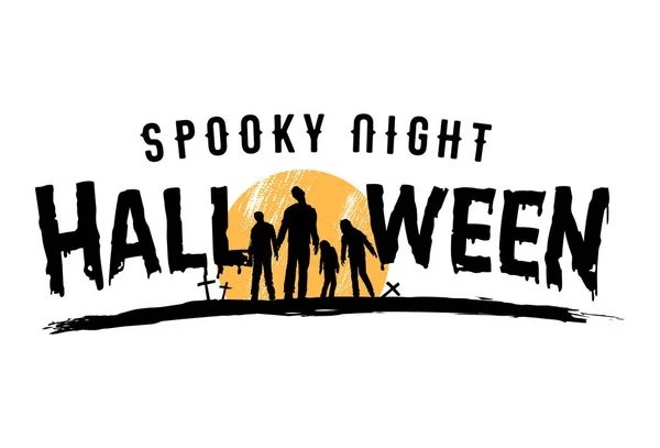 Bannière Halloween Silhouette Zombies Marchant Cimetière Illustration Vectorielle — Image vectorielle