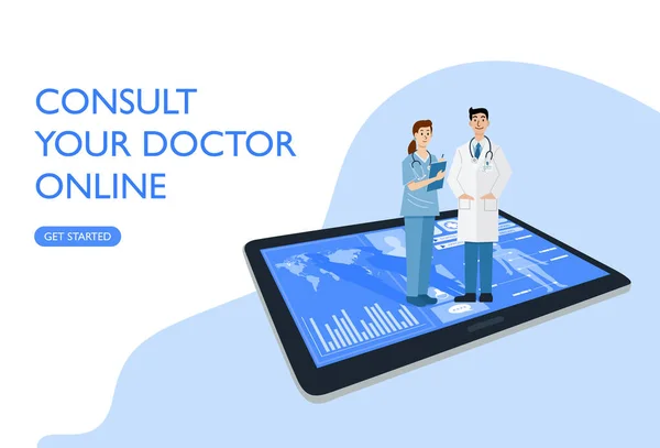 Digital Health Concept Illustration Doctor Nurse Using Tablet Consulting Patient — Stock Vector