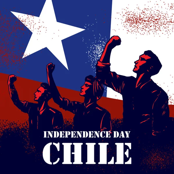 Independence Day Van Chili Banner Illustratie Van Mensen Verhogen Vuisten — Stockvector