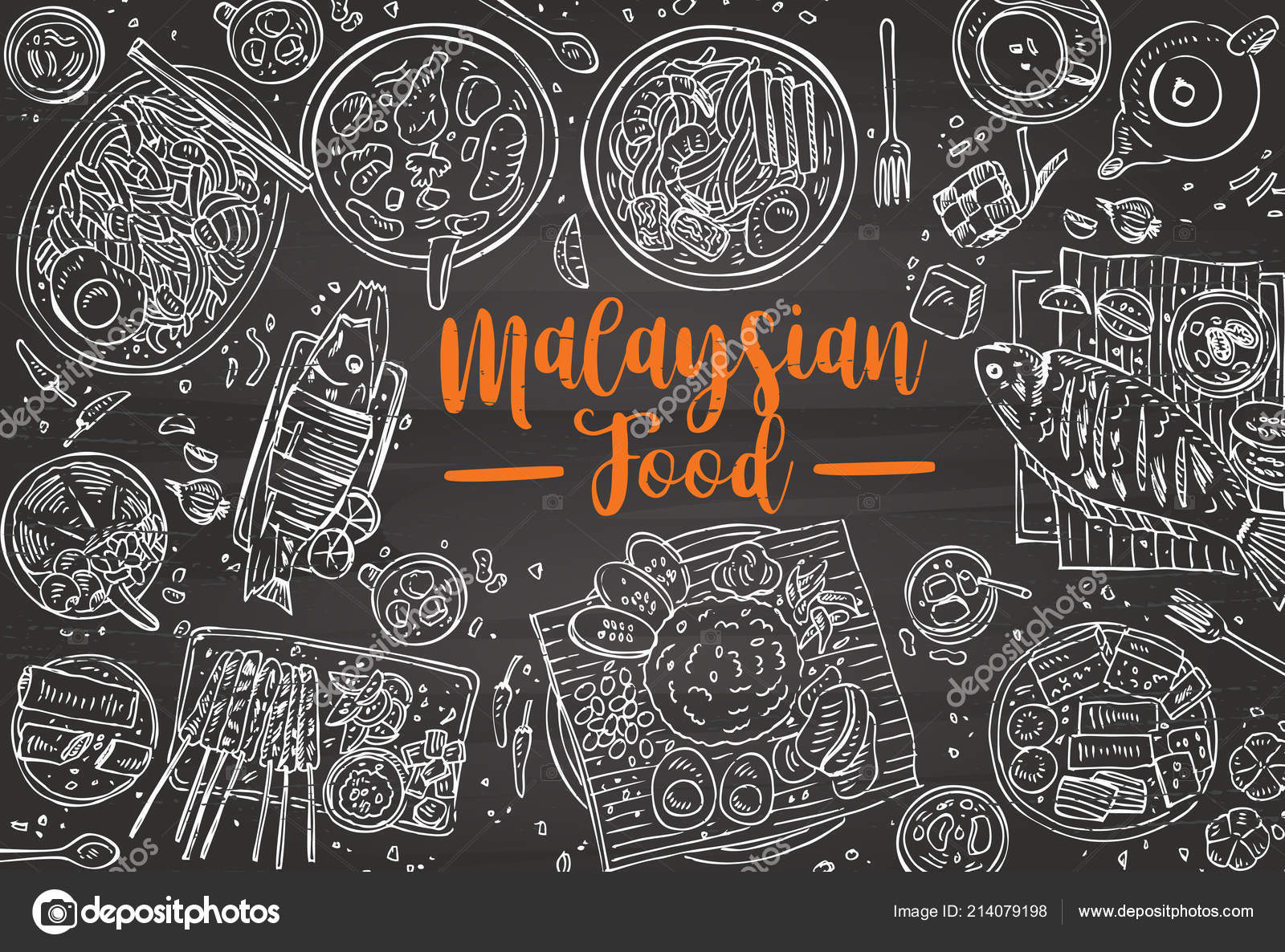 Hand Drawn Malaysian Food Doodles Black Background Vector Stock Vector  Image by ©rexandpan #214079198