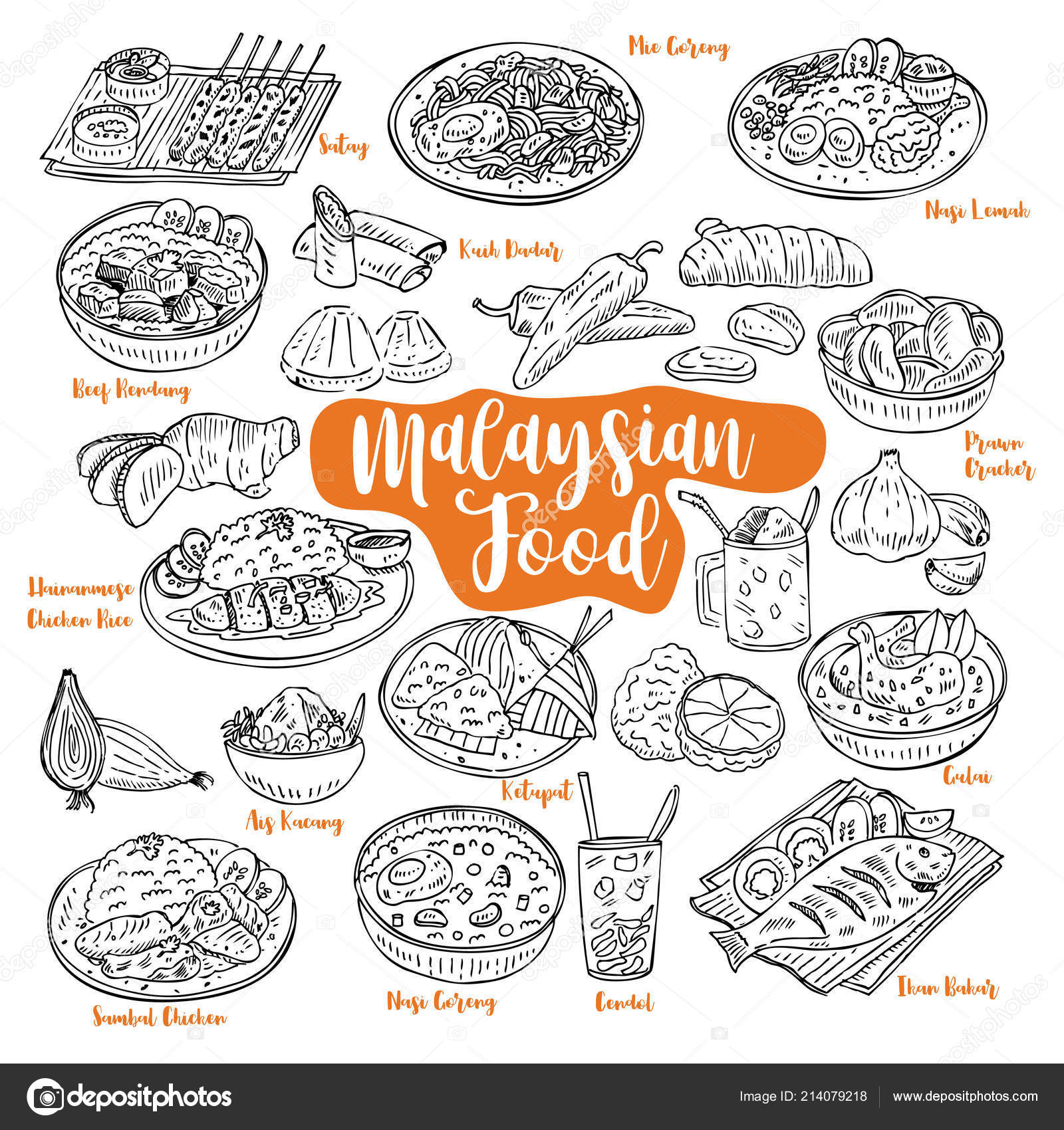 Hand Drawn Malaysian Food Doodles Vector Stock Vector by &copy;rexandpan