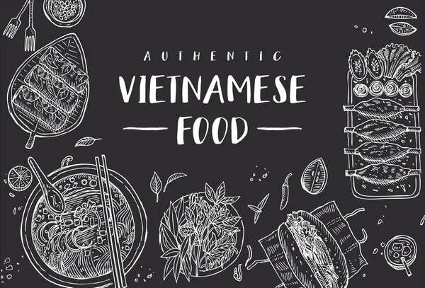 Hand drawn top view traditional Vietnamese food, Vector Illustration — Stock Illustration Hand Drawn Top View Traditional Vietnamese Food Vector Illustration Stock Vector