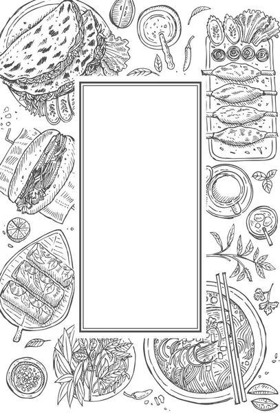 Hand drawn top view traditional Vietnamese food, Vector Illustration — Stock Illustration Hand Drawn Top View Traditional Vietnamese Food Vector Illustration Royalty Free Stock Illustrations