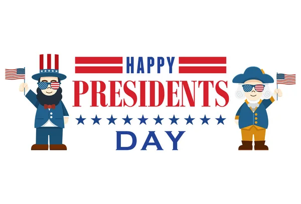 フラットなデザイン かわいい漫画エイブラハム リンカーン ジョージ ワシントン 大統領の日 — ストックベクタ