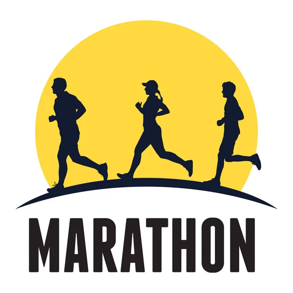 Silhouette People Running Marathon Vector — Stock Vector