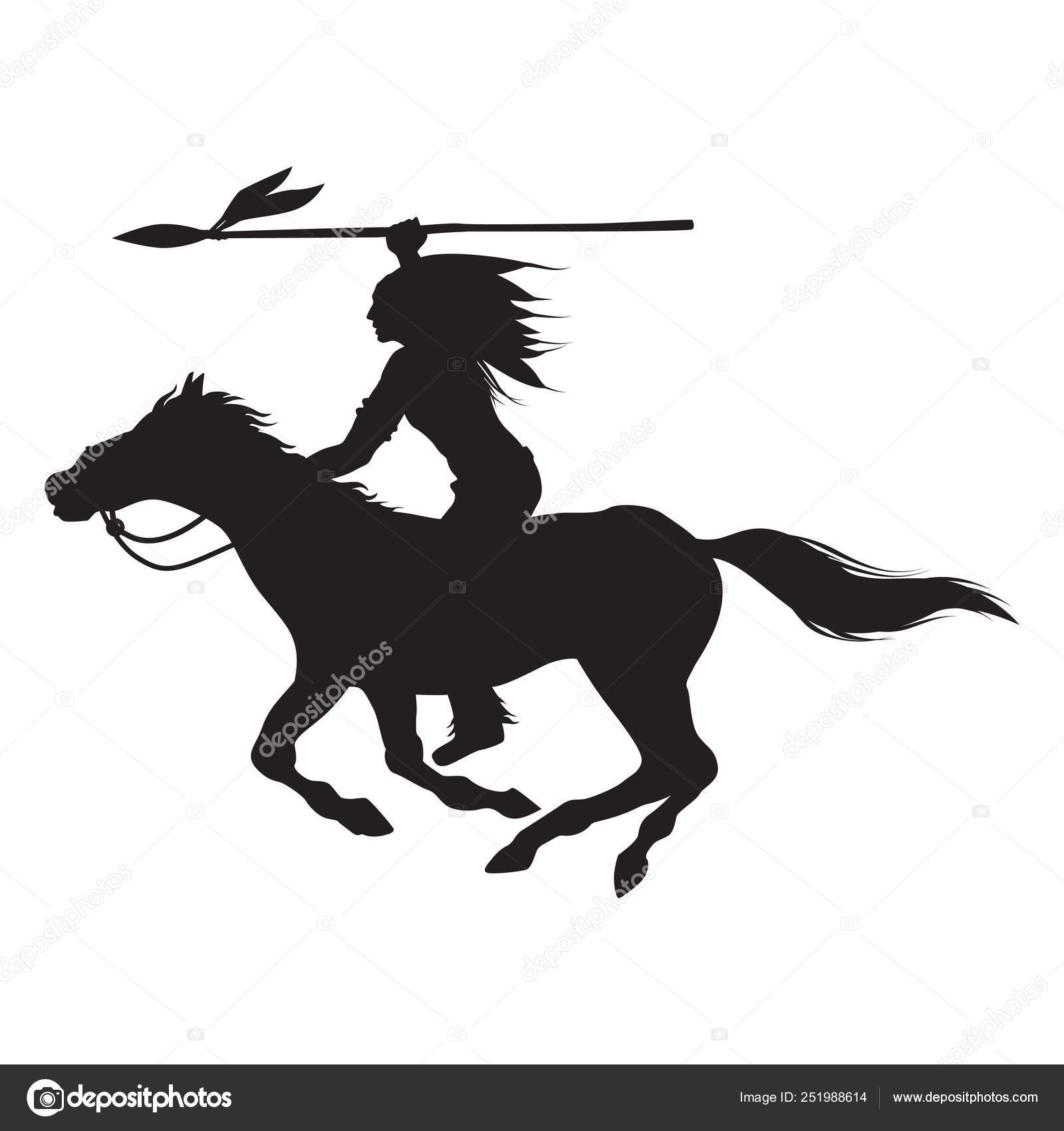 Download Silhouette Native American Indian Riding Horseback Spear Vector — Stock Vector © rexandpan ...