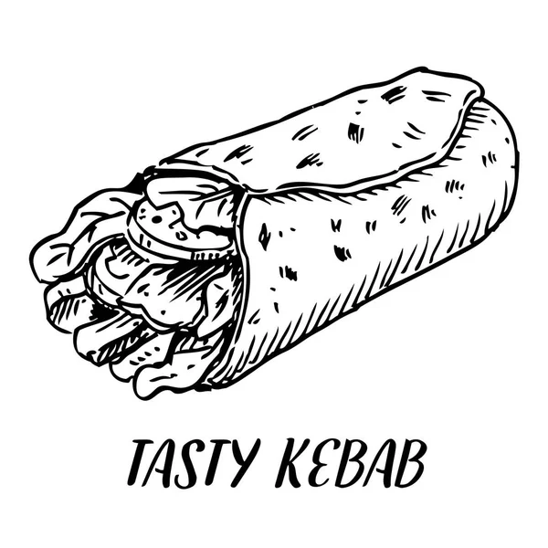 Handgezeichnetes Türkisches Essen Kebab Vektorillustration — Stockvektor