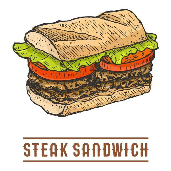 Handgezeichnetes Steak Sandwich Vektorillustration — Stockvektor