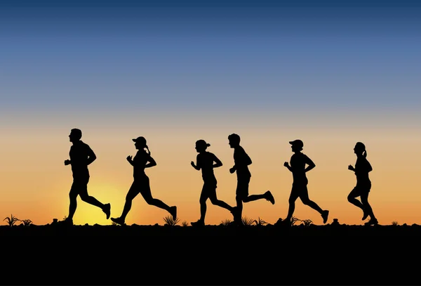 Silhouette Von Menschen Die Marathon Laufen Vektor — Stockvektor