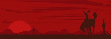 Bir vahşi at afiş sürme bir kovboy silüeti