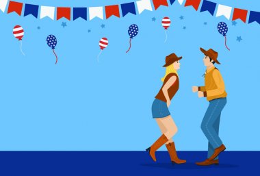 Kovboy ve cowgirl dans ülke batı dans, Vektör İllüstrasyon