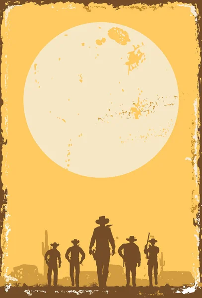 Silhouette Cinq Cow Boys Marchant Vers Avant — Image vectorielle