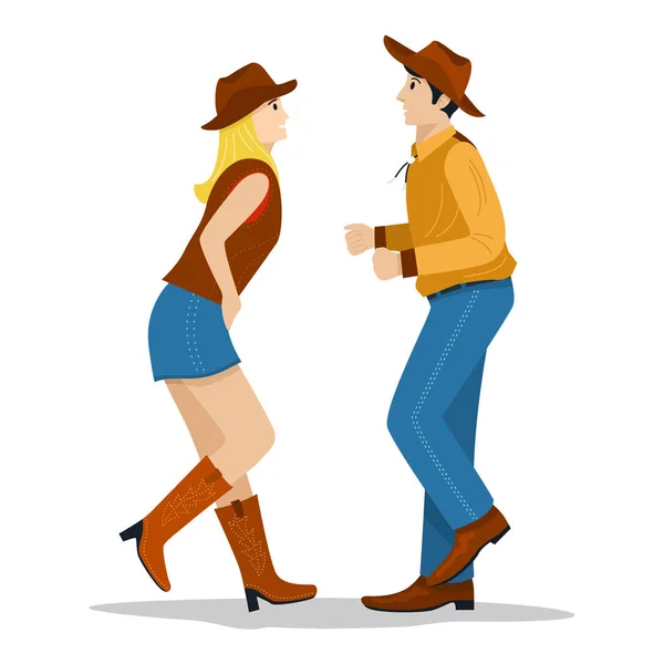 Vaquero Vaquera Bailando Country Western Dance Vector Illustration — Archivo Imágenes Vectoriales