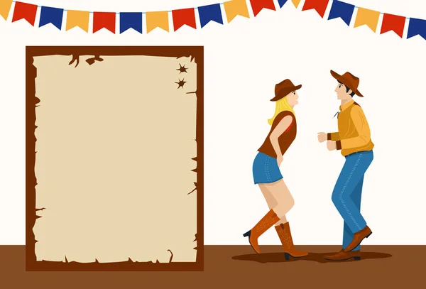 Cowboy Cowgirl Dança Country Dança Ocidental Ilustração Vetorial —  Vetores de Stock