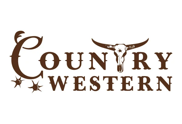Étiquette Country Western Avec Crâne Taureau Sur Fond Blanc Illustration — Image vectorielle
