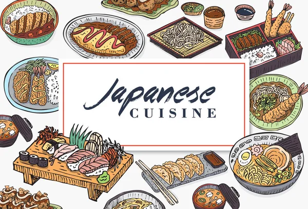 Мальована Японська Кухня Дизайн Меню Векторна Ілюстрація — стоковий вектор