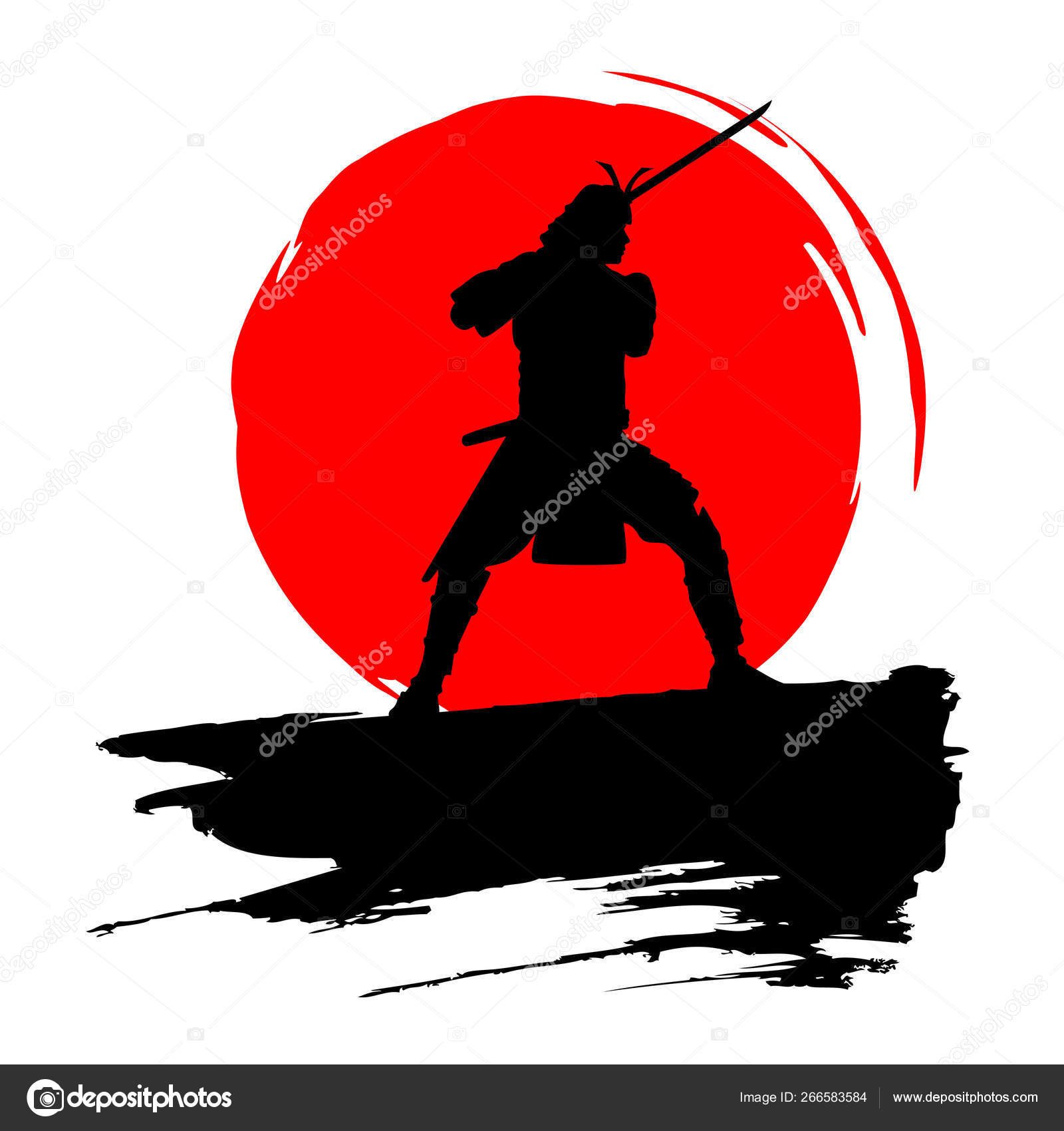 Silueta Del Guerrero Samurai Japonés Con Espada Vector Vector de stock  #266583584 de ©rexandpan, image size:1600x1700