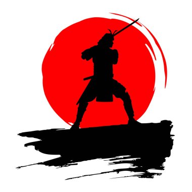 Japon samuray savaşçı kılıç, vektör ile silüeti