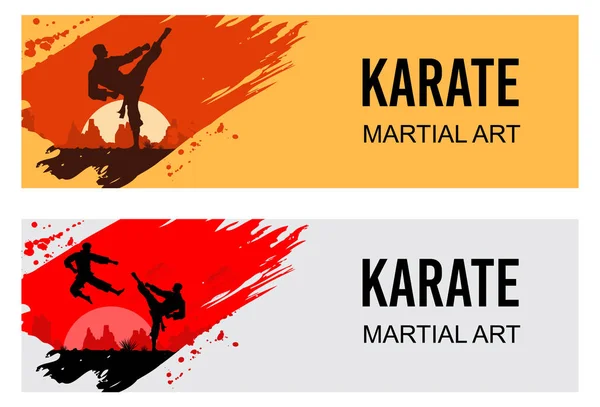 Martial Arts Silhouet Van Twee Mannelijke Karate Vechten Vector — Stockvector