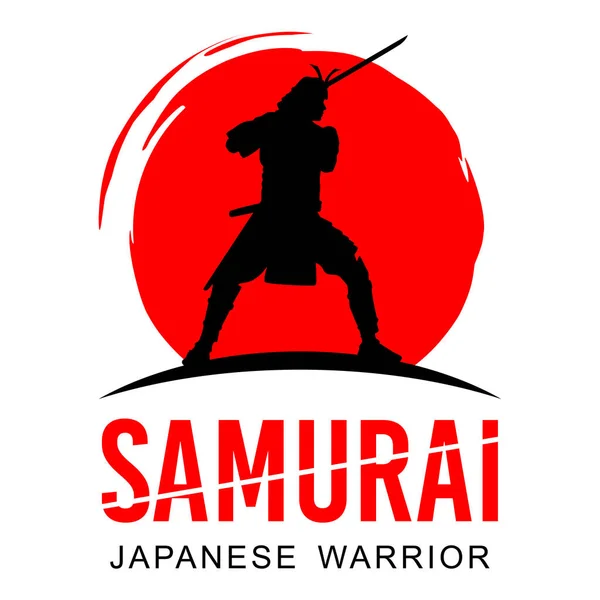 Silhouet Van Japanse Samurai Krijger Met Zwaard Vector — Stockvector