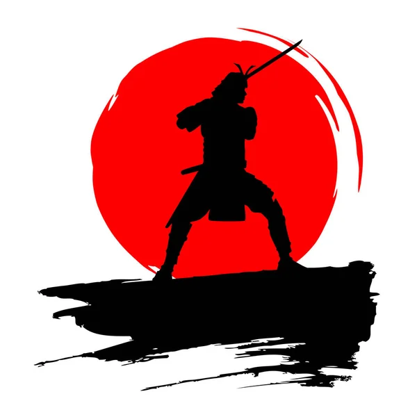 Silueta Del Guerrero Samurai Japonés Con Espada Vector — Archivo Imágenes Vectoriales