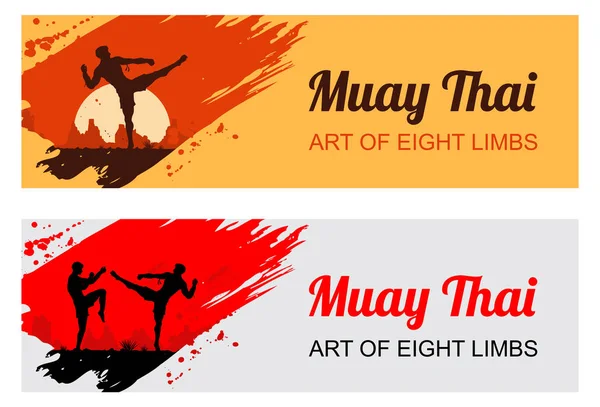 Silhouette Deux Hommes Combattant Muay Thai Boxe Thaïlandaise Vector — Image vectorielle