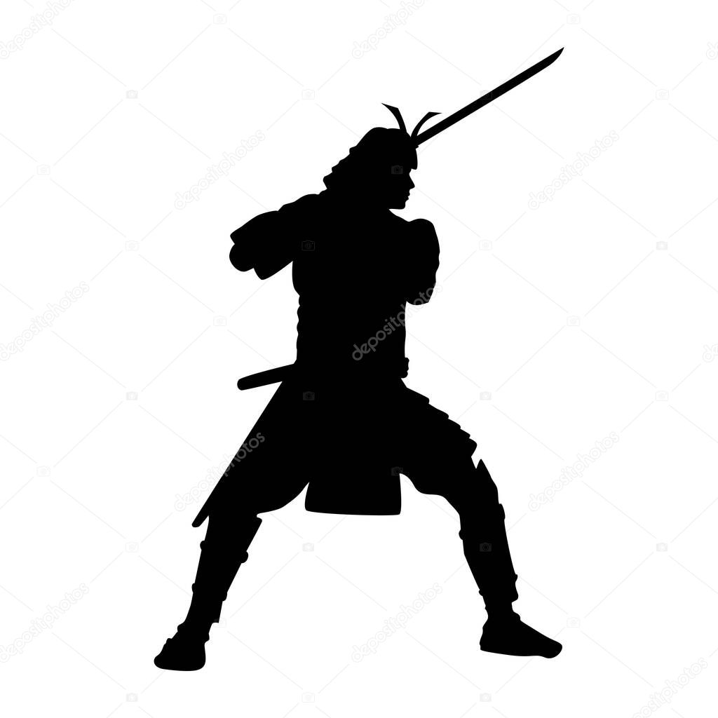 Silhouette of Japanese samurai warrior with sword, Vector