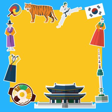 Düz tasarım, Japonya'da simgeve simgelerin İllüstrasyonu, Vektör 