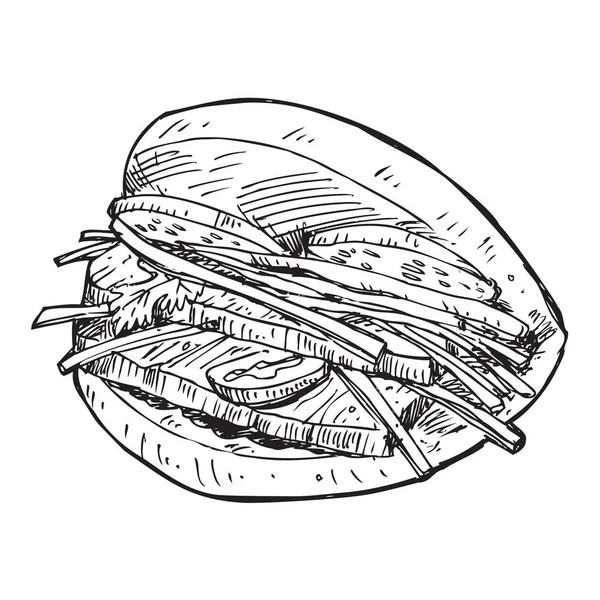 Bao Dessiné Main Pain Porc Taïwanais Bbq Vecteur — Image vectorielle