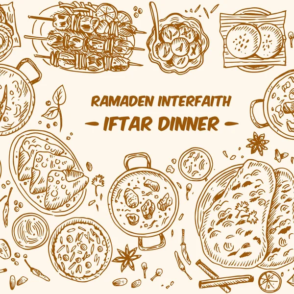 Desenho Vista Superior Iftar Jantar Mesa Vector — Vetor de Stock