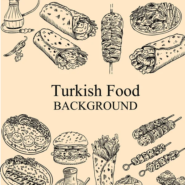 Hand Drawn Turkish Food — Stock Vector