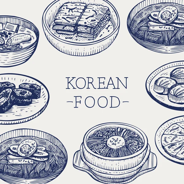 手绘韩国食品 矢量插图 — 图库矢量图片