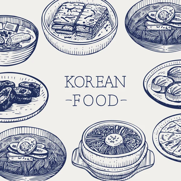 Handritad Koreansk Mat Vektor Illustration — Stock vektor