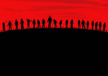 Cadılar Bayramı poster, siluet vektör çizim mezarlıkta yürürken zombi