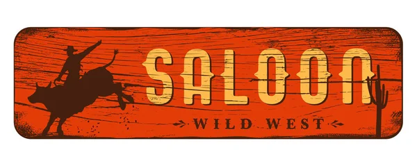 Wild West Signboard Silhouette Cowboys Riding Wild Bull Vector Illustration — 스톡 벡터