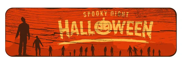 Cartel Halloween Silueta Zombies Caminando Por Cementerio Vector Illustration — Archivo Imágenes Vectoriales