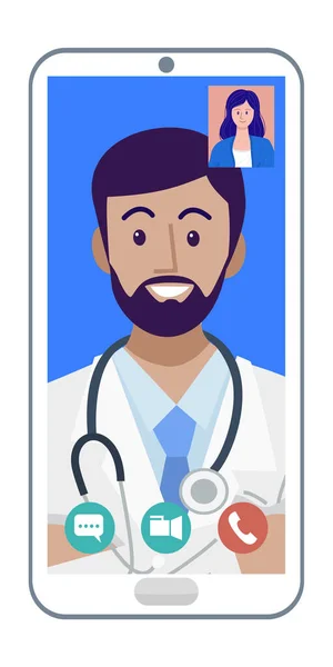 デジタルヘルスの概念 スマートフォン上の医師のビデオ通話のイラスト ベクトル — ストックベクタ