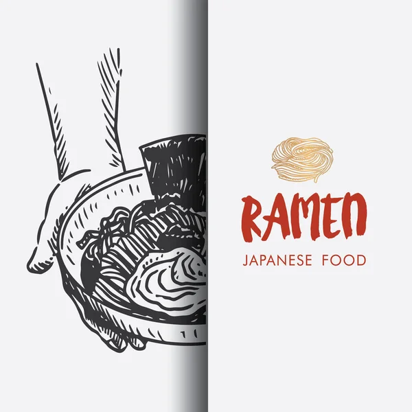 Ročník Potravin Skica Ručně Kreslené Japonské Ramen Menu Vektor — Stockový vektor